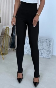 Czarne legginsy prążkowane z wysokim stanem - modelujące przeszycie i ściągacze na pośladkach Drill L - Xl