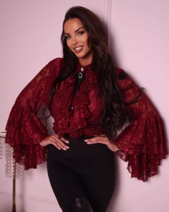 Koszula La Diva Żabot koronkowa Retro bordowa