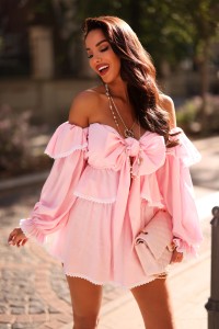 Komplet La Diva lniany boho spodenki i top cukierkowy róż 